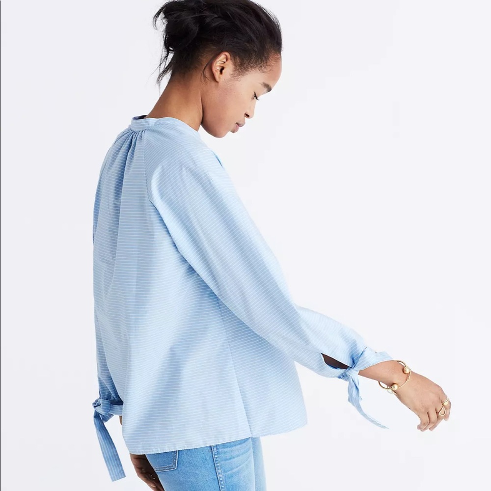 Madewell Striped Tie-Sleeve Popover Top